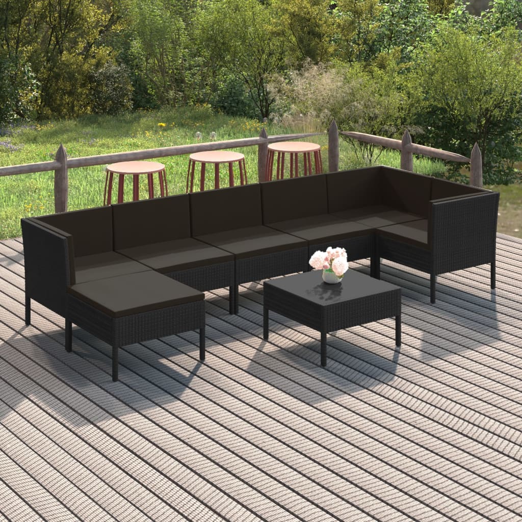 vidaXL 8 Piece Patio Lounge Set with Cushions Poly Rattan Black