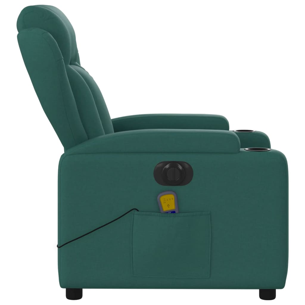 vidaXL Electric Massage Recliner Chair Dark Green Fabric