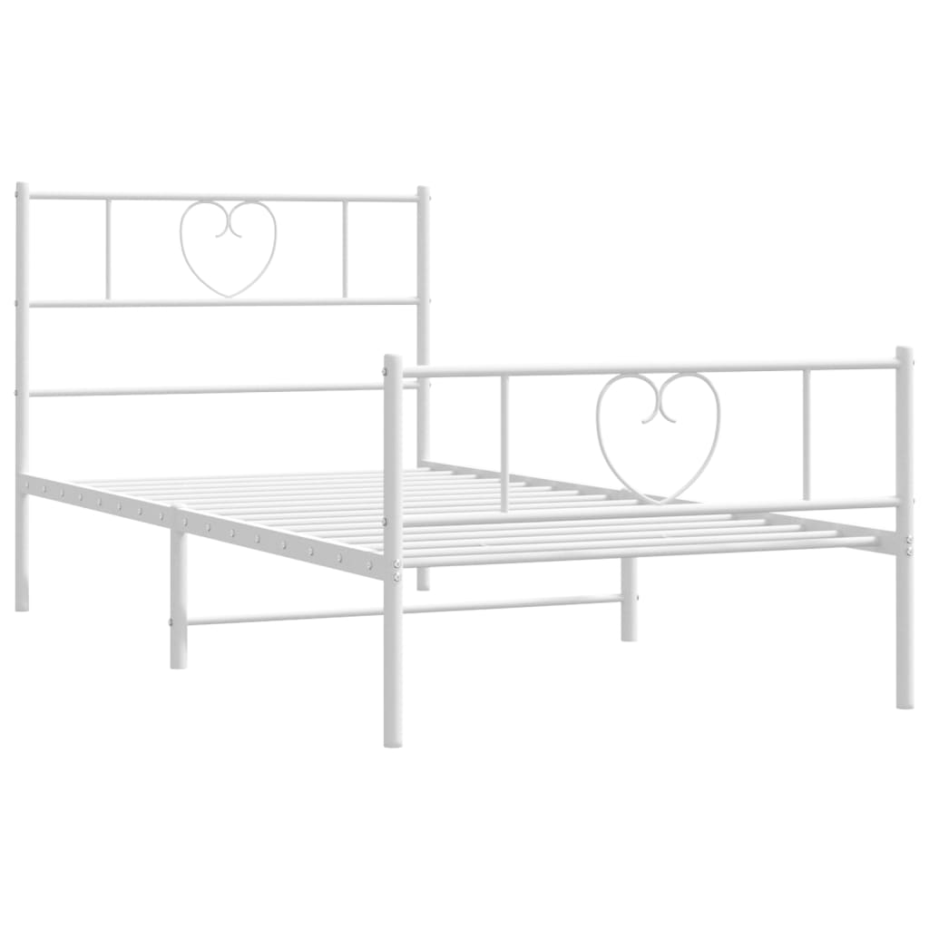 vidaXL Metal Bed Frame without Mattress with Footboard White 39.4"x74.8"