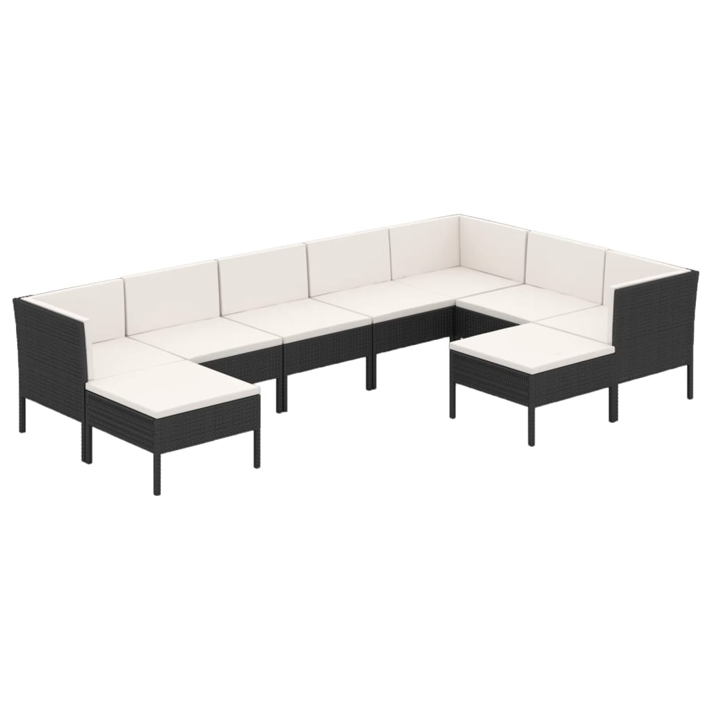 vidaXL 9 Piece Patio Lounge Set with Cushions Poly Rattan Black