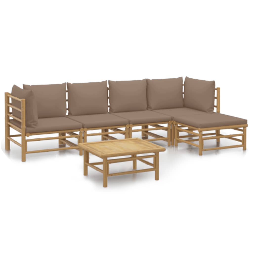 vidaXL 6 Piece Patio Lounge Set with Taupe Cushions Bamboo