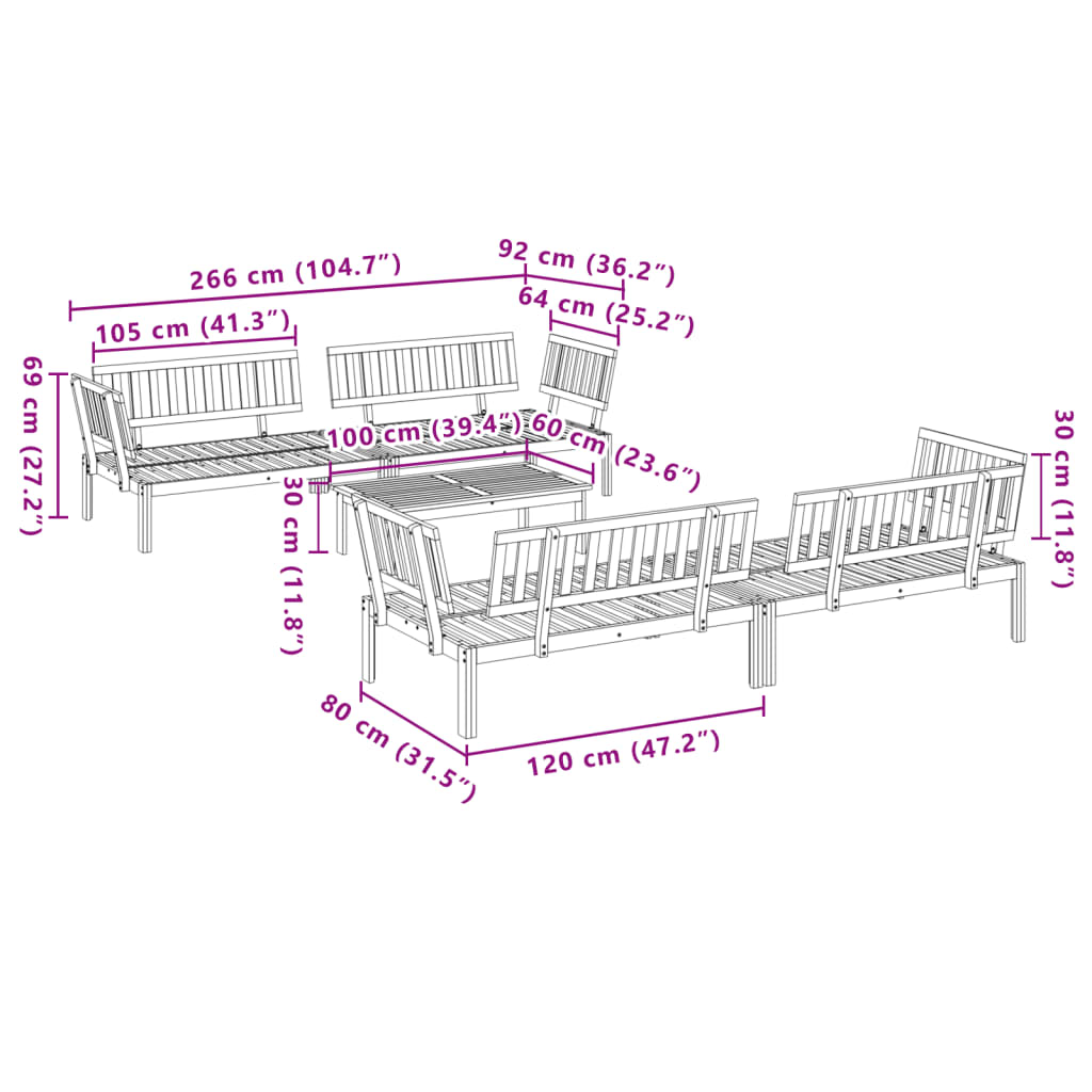 vidaXL 5 Piece Patio Pallet Sofa Set Solid Wood Acacia