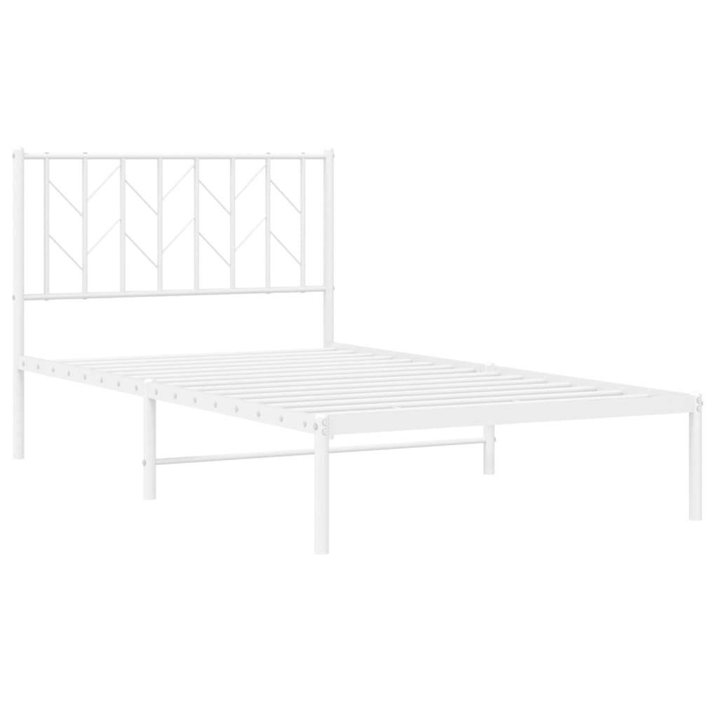 vidaXL Metal Bed Frame without Mattress with Headboard White 39.4"x78.7"