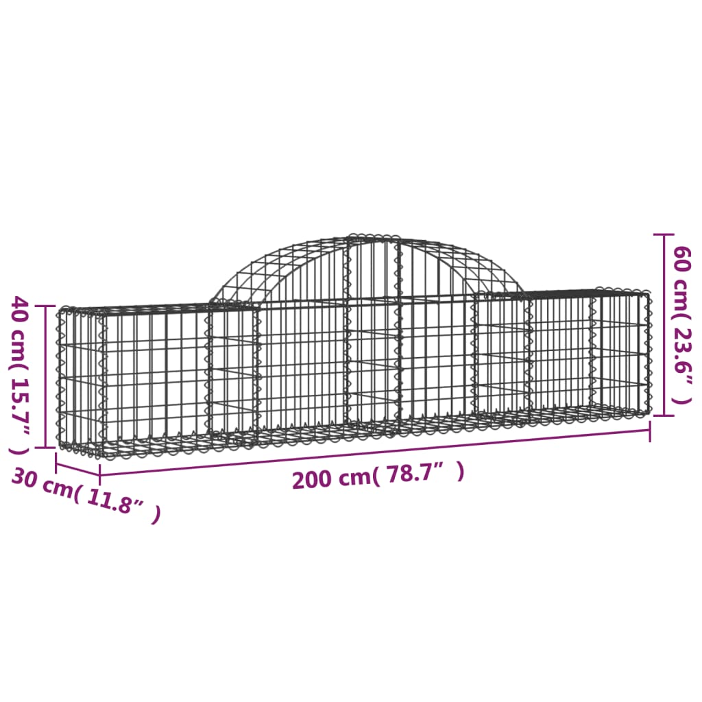 vidaXL Arched Gabion Baskets 2 pcs 78.7"x11.8"x15.7"/23.6" Galvanized Iron