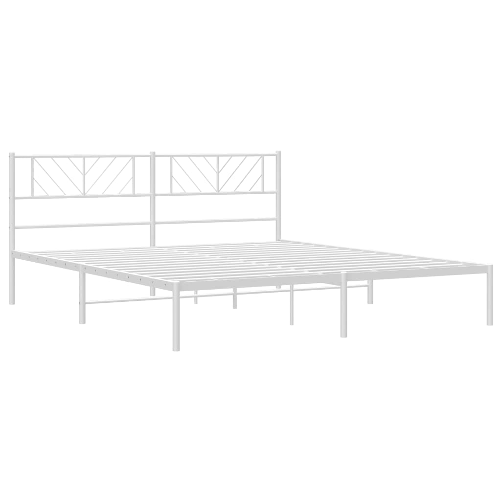 vidaXL Metal Bed Frame without Mattress with Headboard White 76"x79.9"