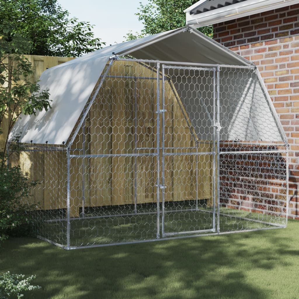 vidaXL Dog Cages with Roof and Door Silver Galvanized Steel