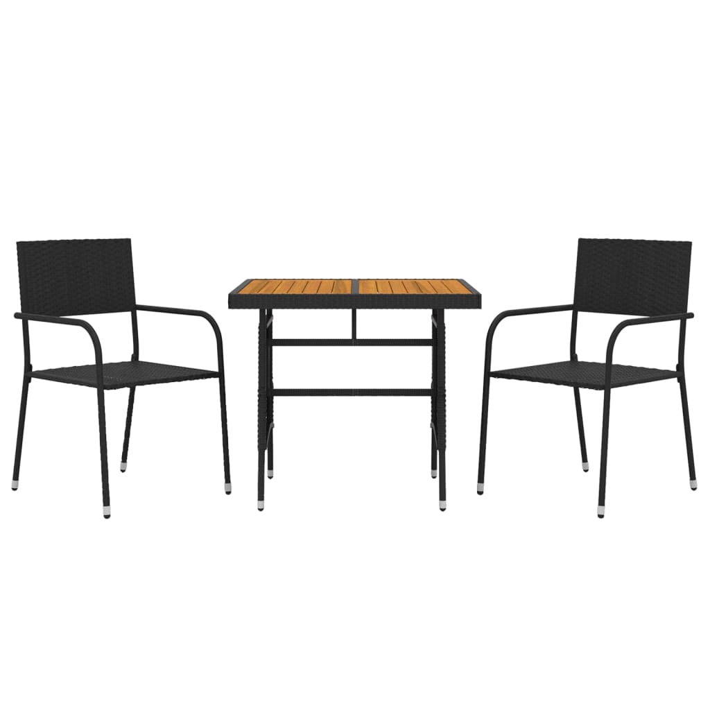 vidaXL 3 Piece Patio Dining Set Poly Rattan Black