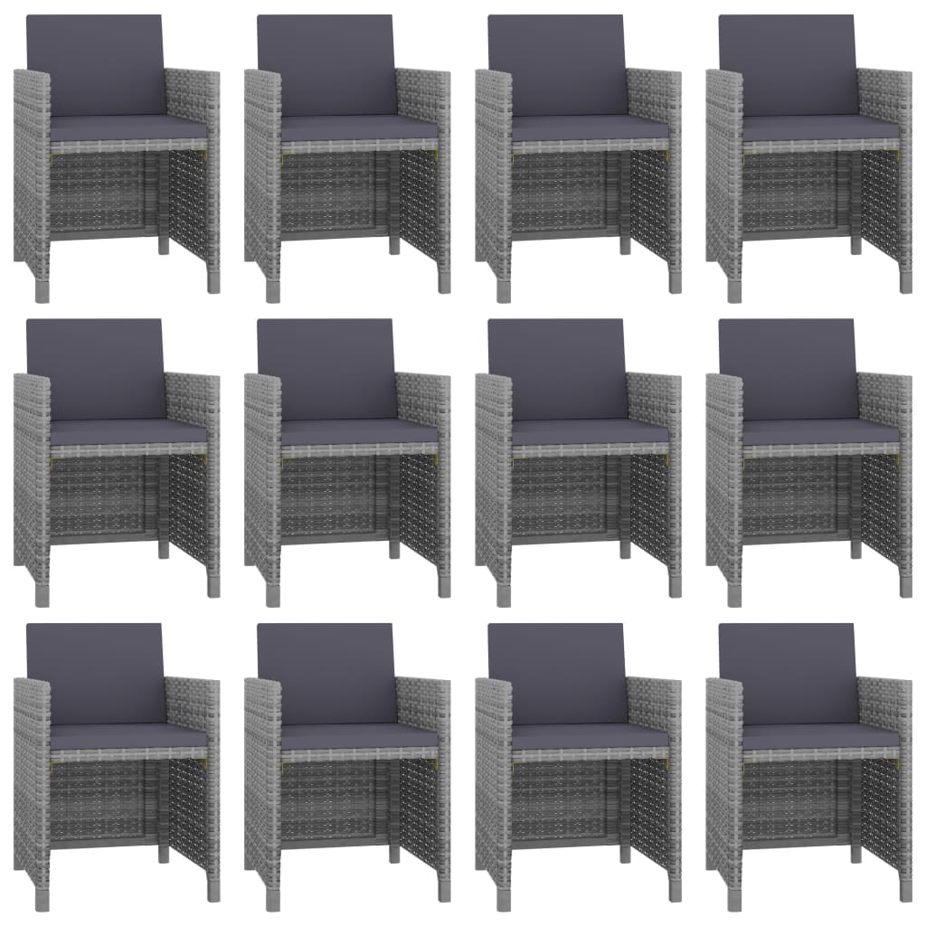 vidaXL 13 Piece Patio Dining Set with Cushions Poly Rattan Anthracite