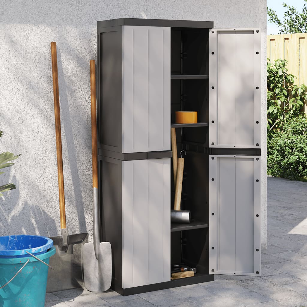 vidaXL Outdoor Storage Cabinet Gray and Black 25.6"x14.6"x65" PP