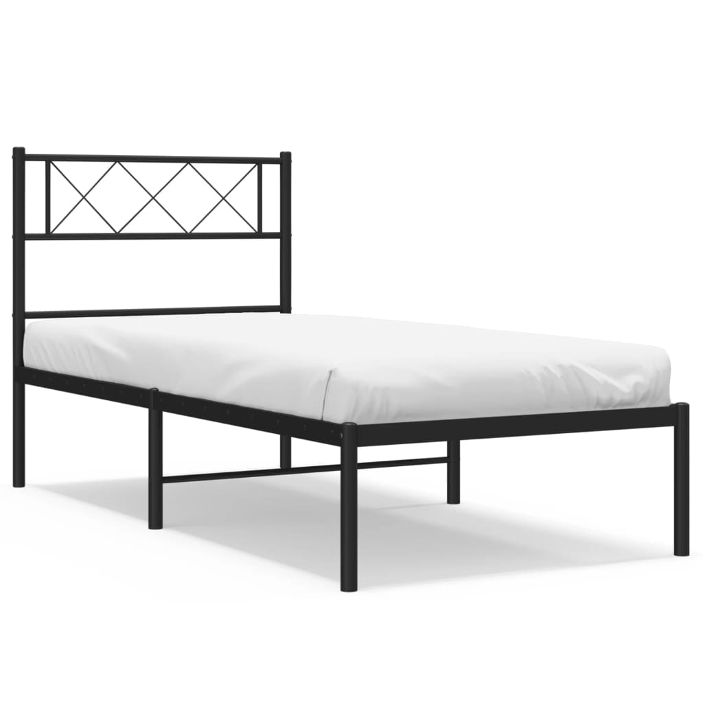 vidaXL Metal Bed Frame without Mattress with Headboard Black 39.4"x74.8"