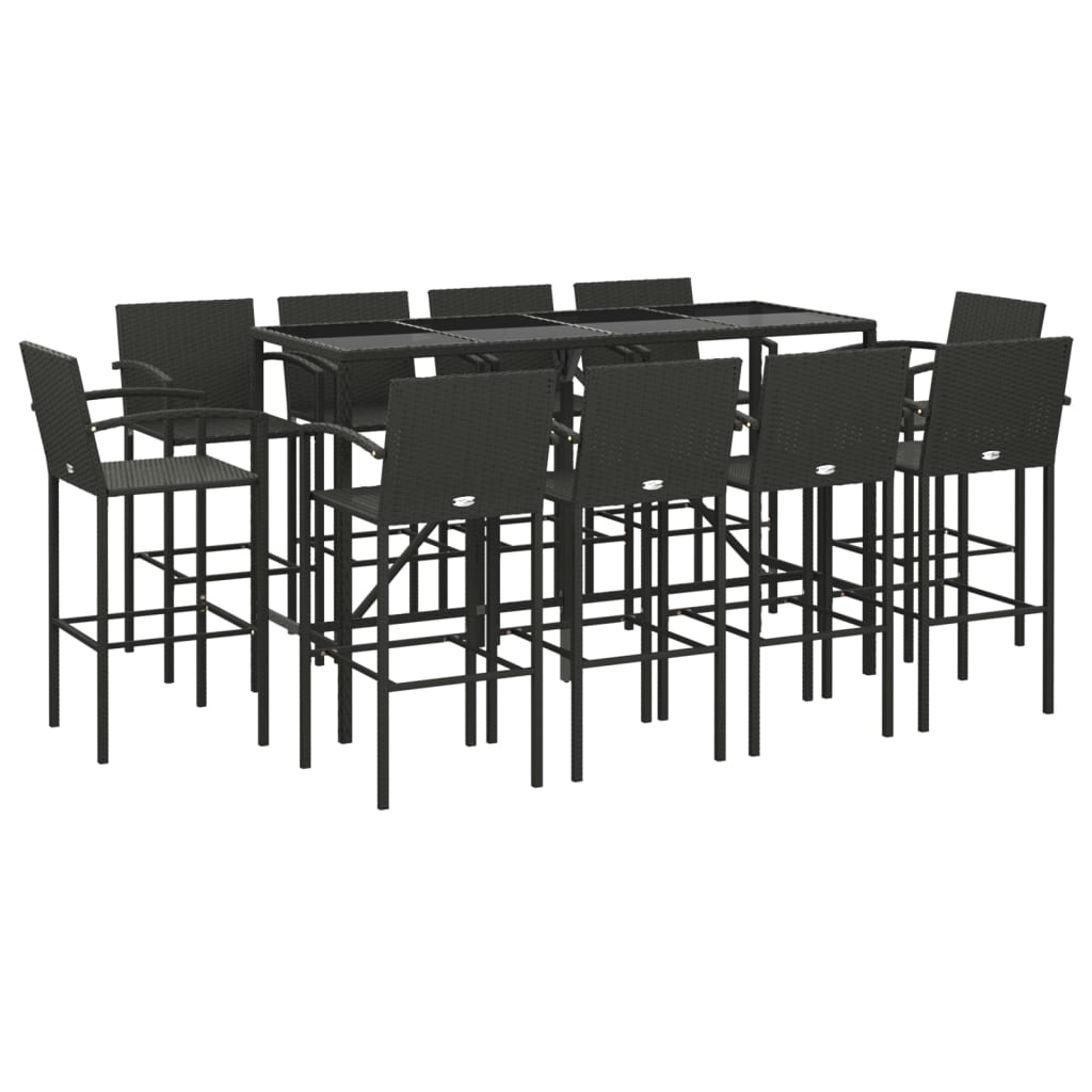 vidaXL 11 Piece Patio Bar Set Black Poly Rattan