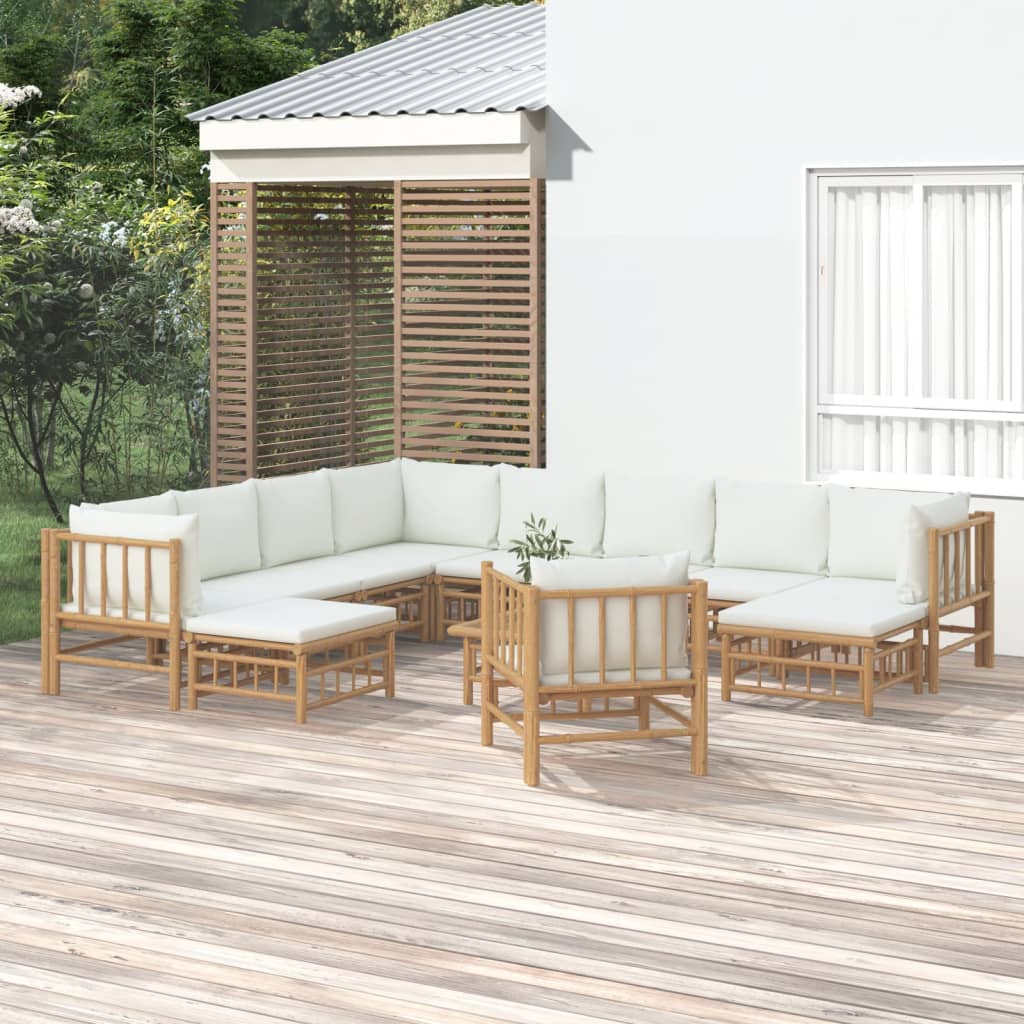 vidaXL 12 Piece Patio Lounge Set with Cream White Cushions Bamboo