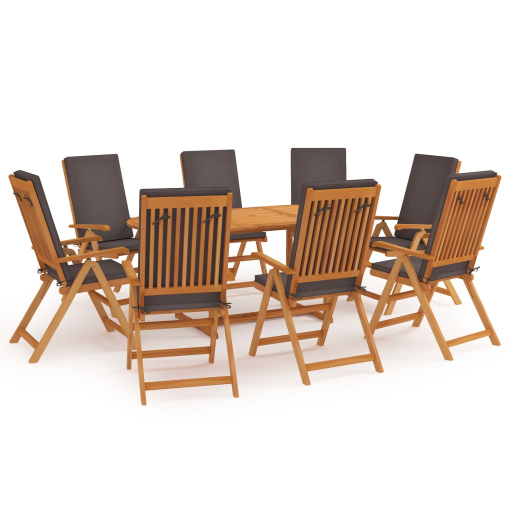 vidaXL 9 Piece Patio Dining Set with Cushions Solid Teak Wood Gray