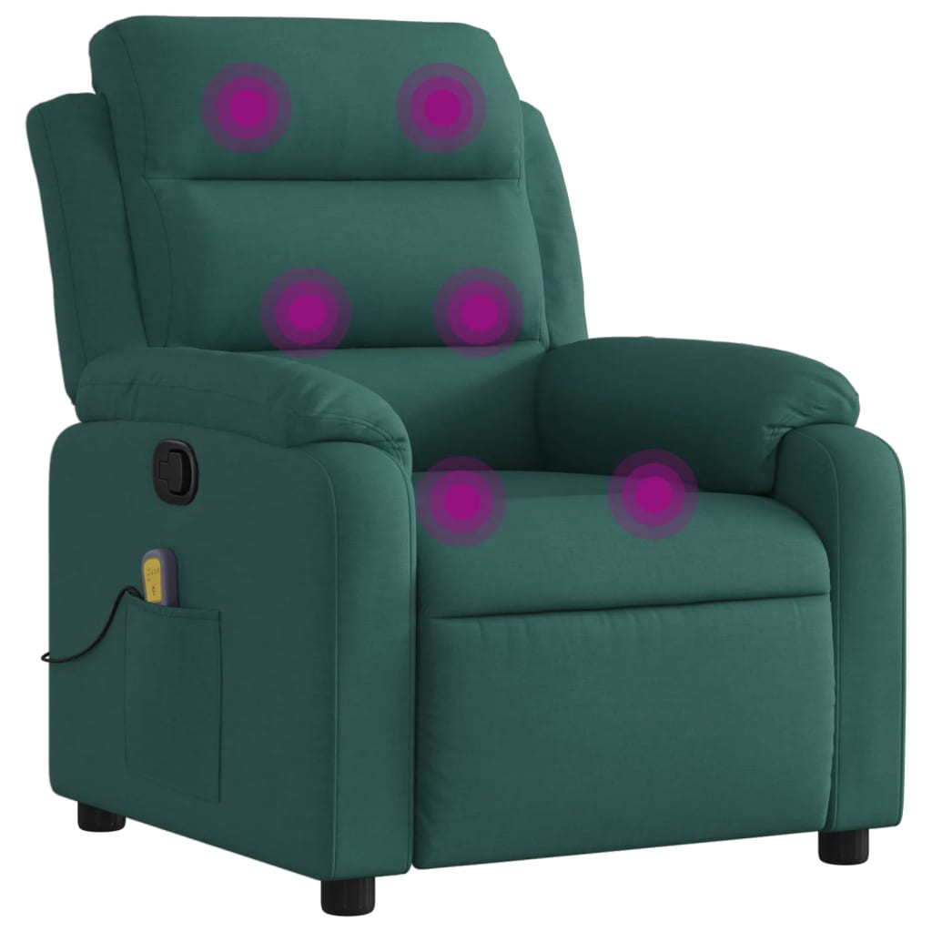 vidaXL Massage Recliner Chair Dark Green Fabric