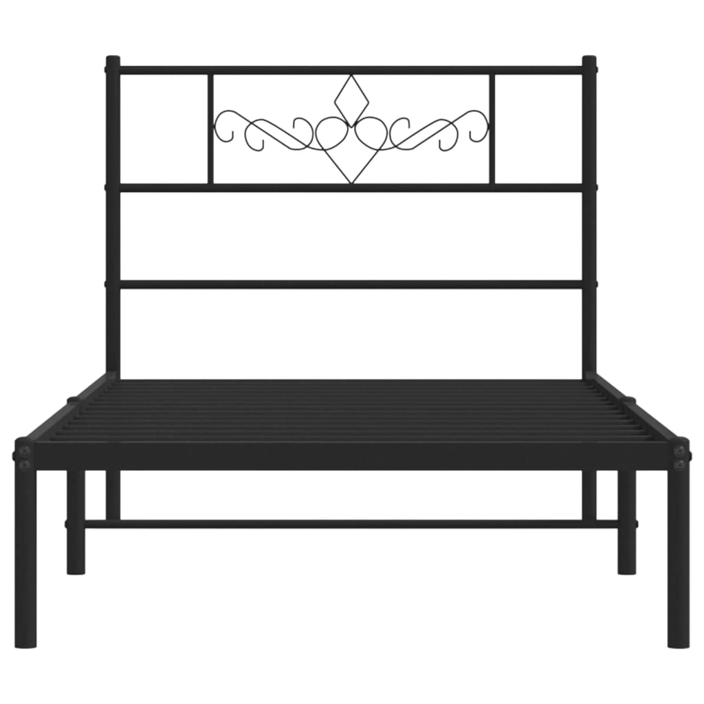 vidaXL Metal Bed Frame without Mattress with Headboard Black 39.4"x78.7"