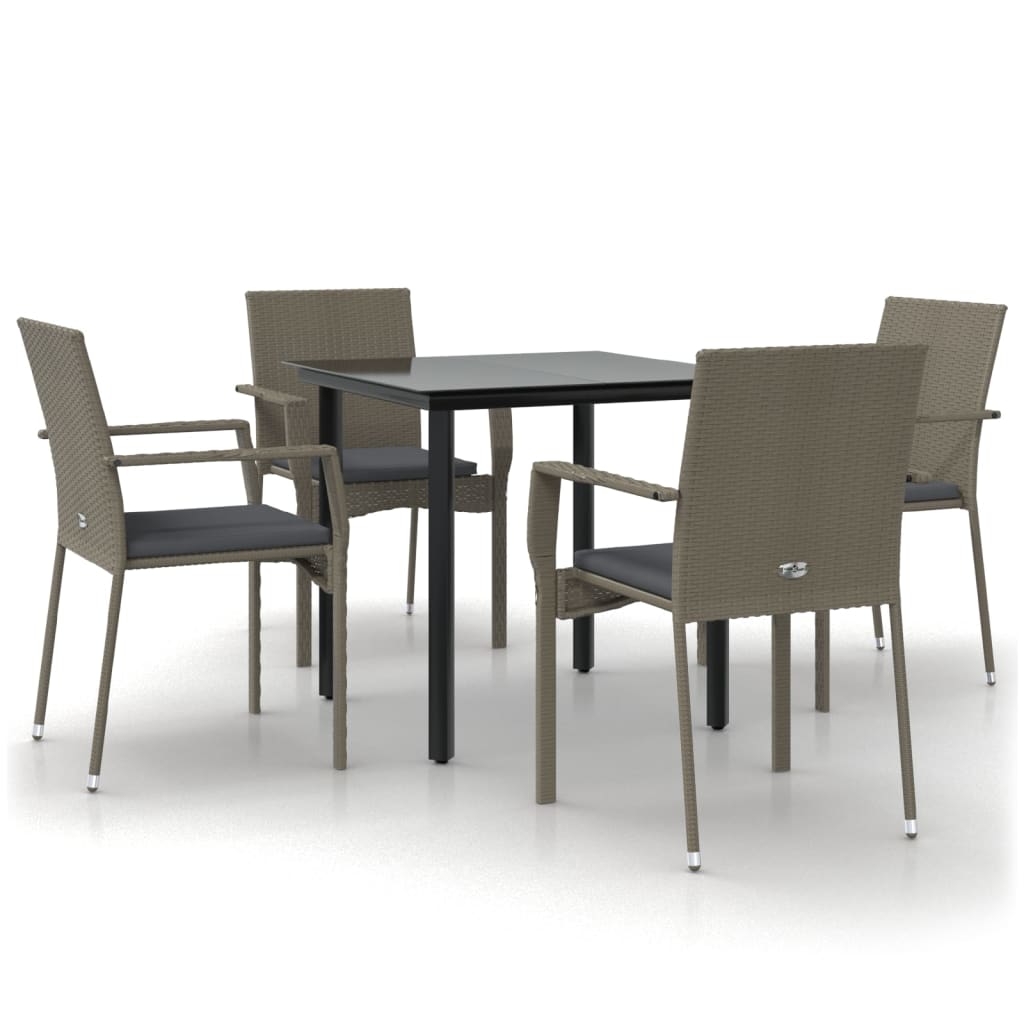 vidaXL 5 Piece Patio Dining Set with Cushions Black and Gray Poly Rattan