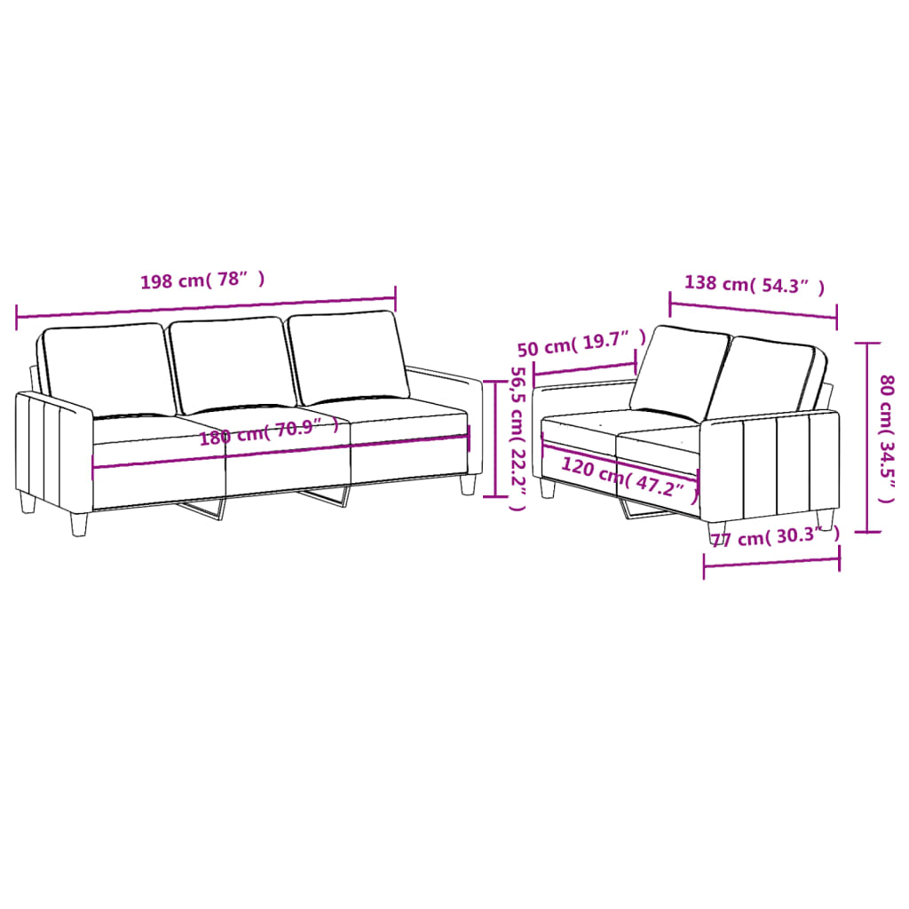 vidaXL 2 Piece Sofa Set with Cushions Dark Gray Fabric