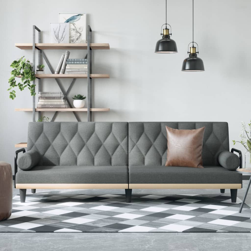 vidaXL Sofa Bed with Armrests Dark Gray Fabric