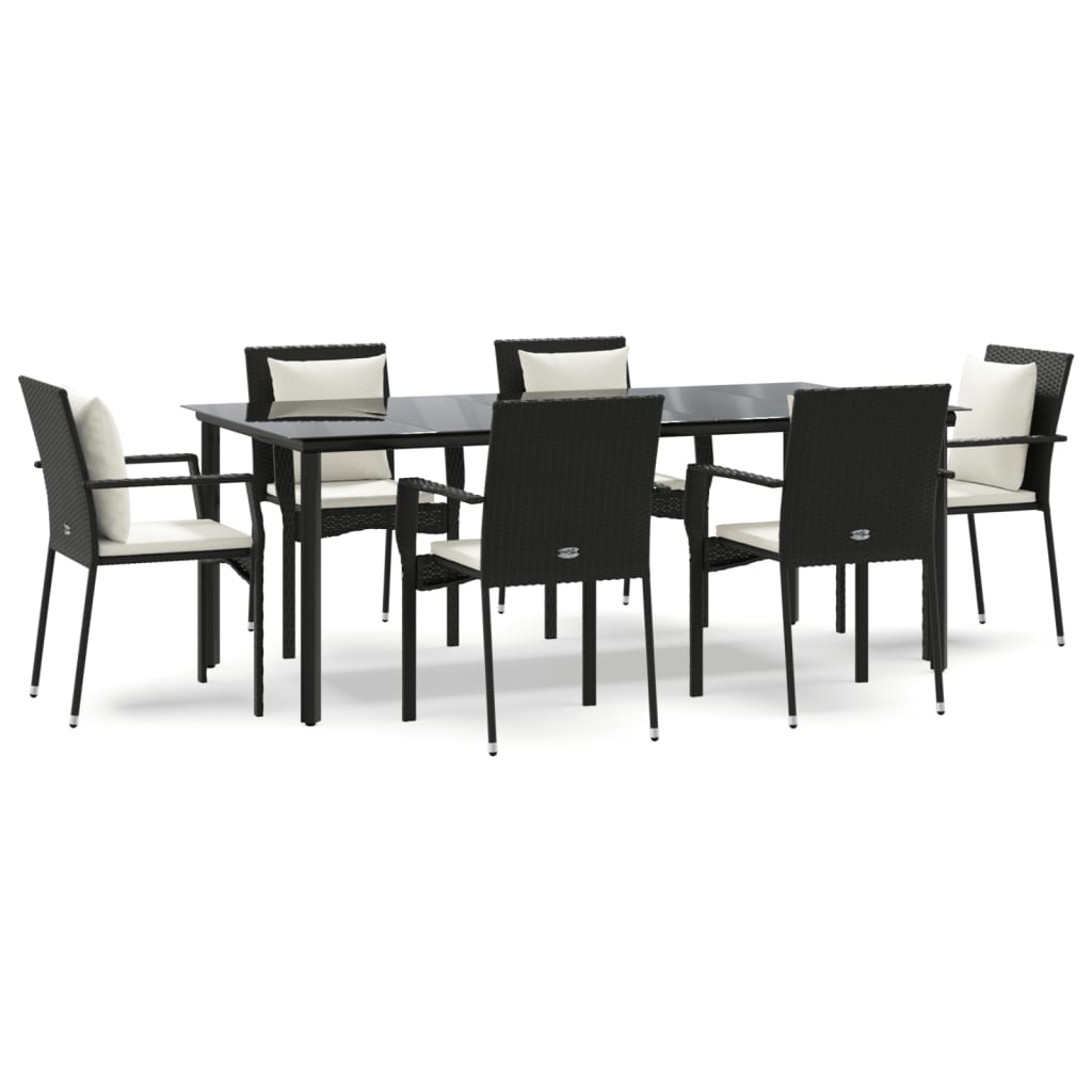 vidaXL 7 Piece Patio Dining Set with Cushions Black Poly Rattan