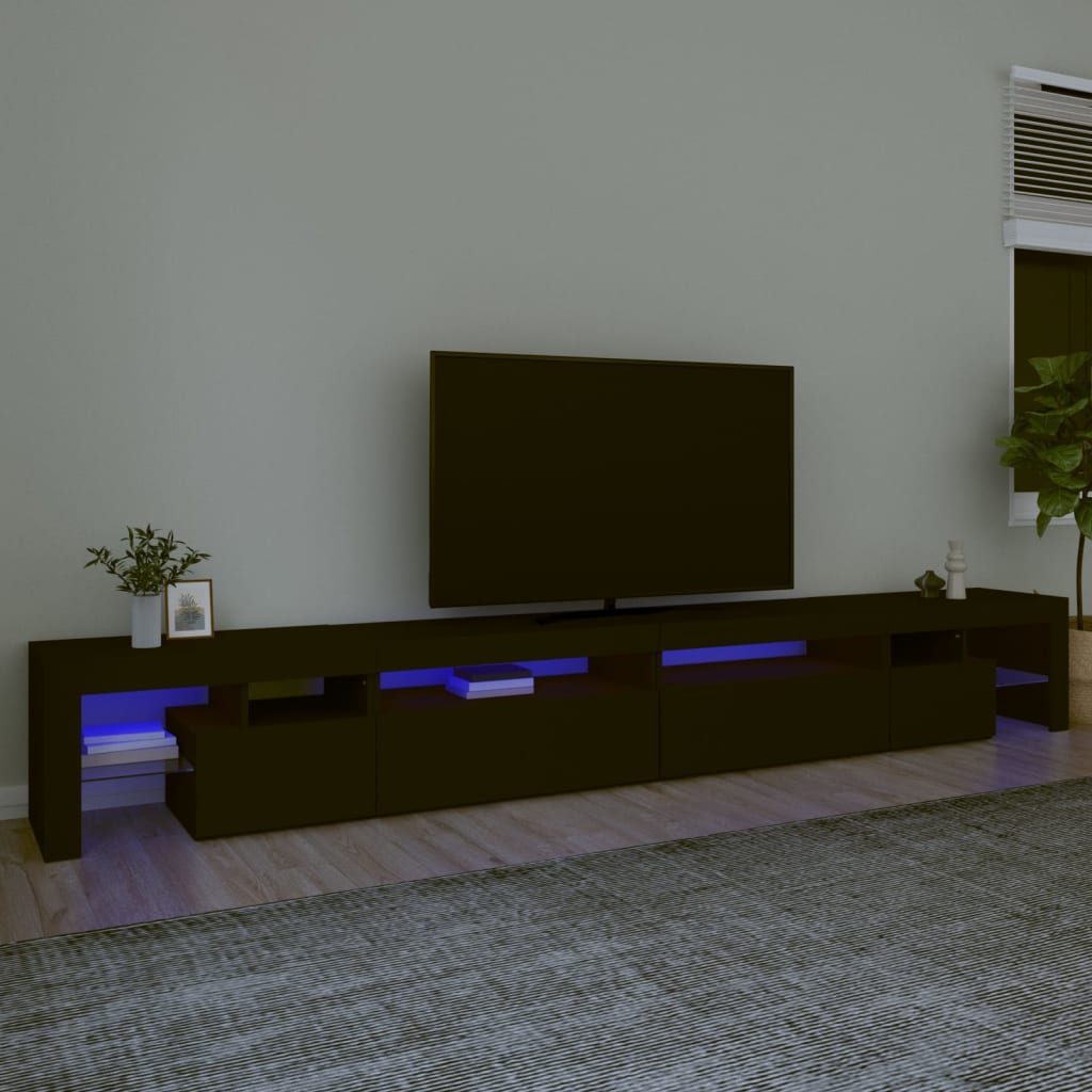 vidaXL TV Stand with LED Lights Black 114.2"x14.4"x15.7"