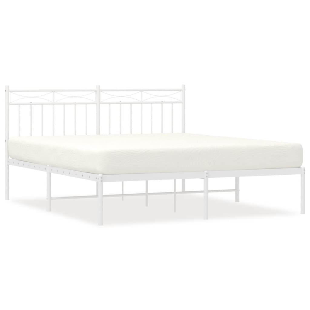 vidaXL Metal Bed Frame without Mattress with Headboard White 59.1"x78.7"