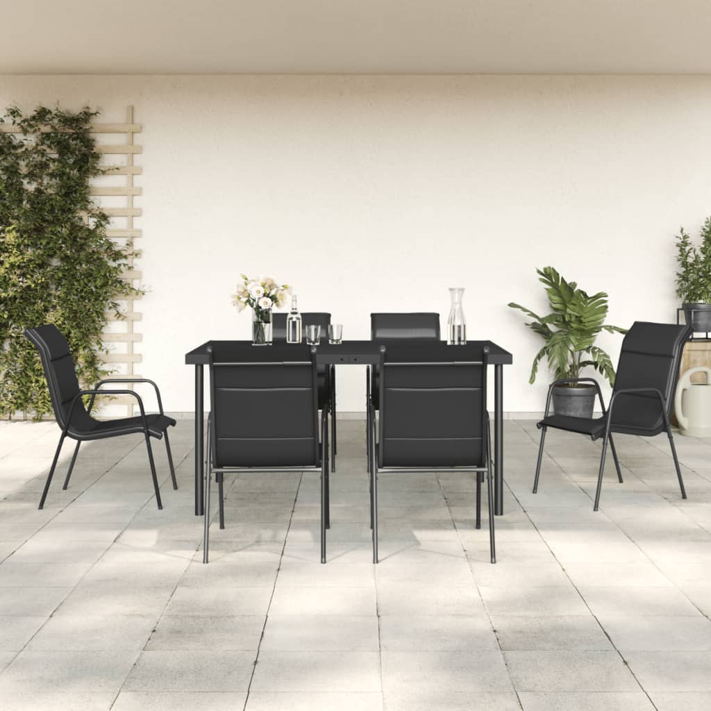 vidaXL 7 Piece Patio Dining Set Black Steel and Textilene