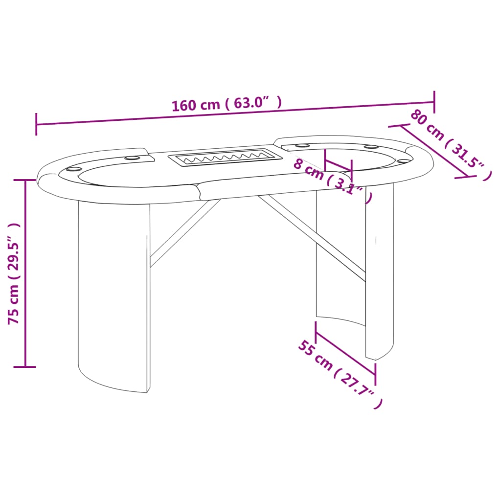 vidaXL 10-Player Poker Table with Chip Tray Blue 63"x31.5"x29.5"