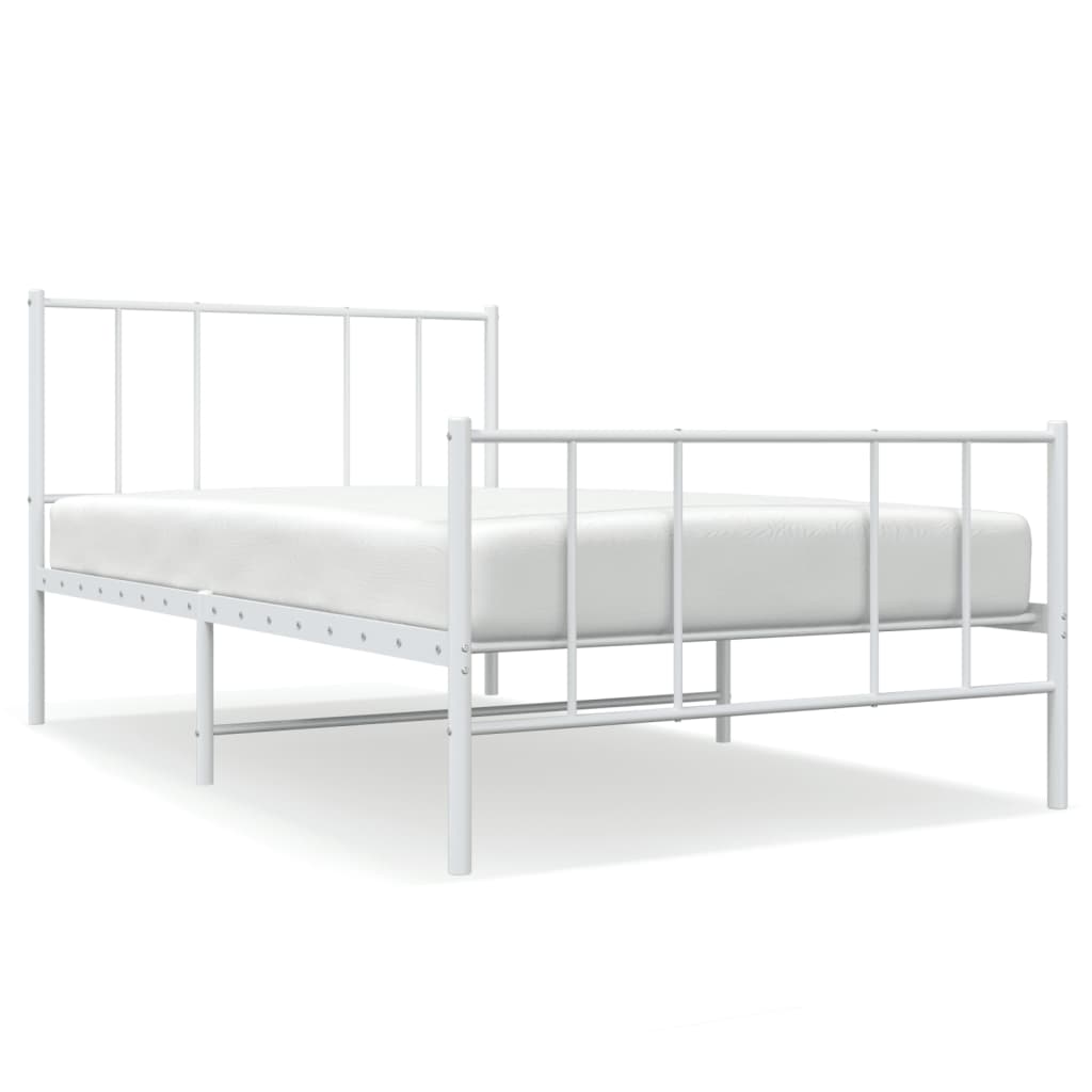 vidaXL Metal Bed Frame without Mattress with Footboard White 39.4"x74.8"