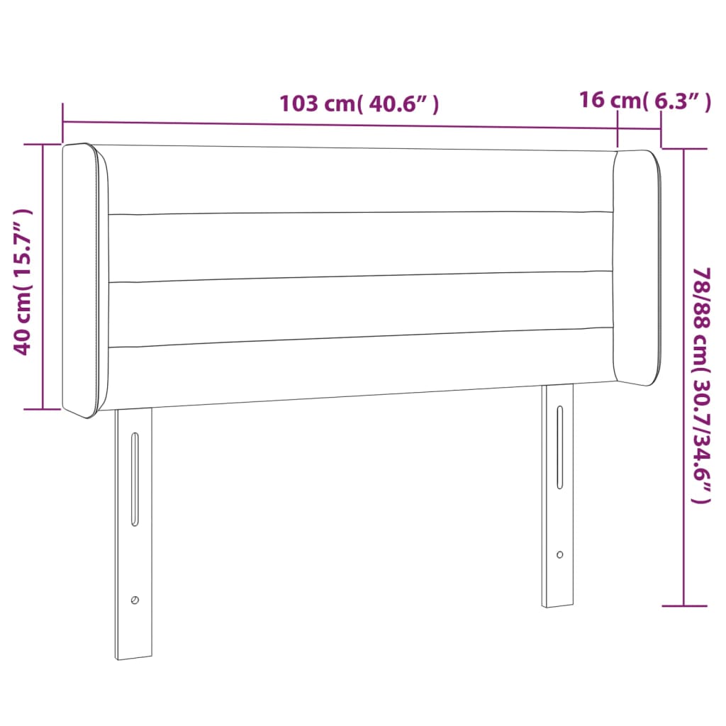 vidaXL LED Headboard Dark Gray 40.6"x6.3"x30.7"/34.6" Velvet