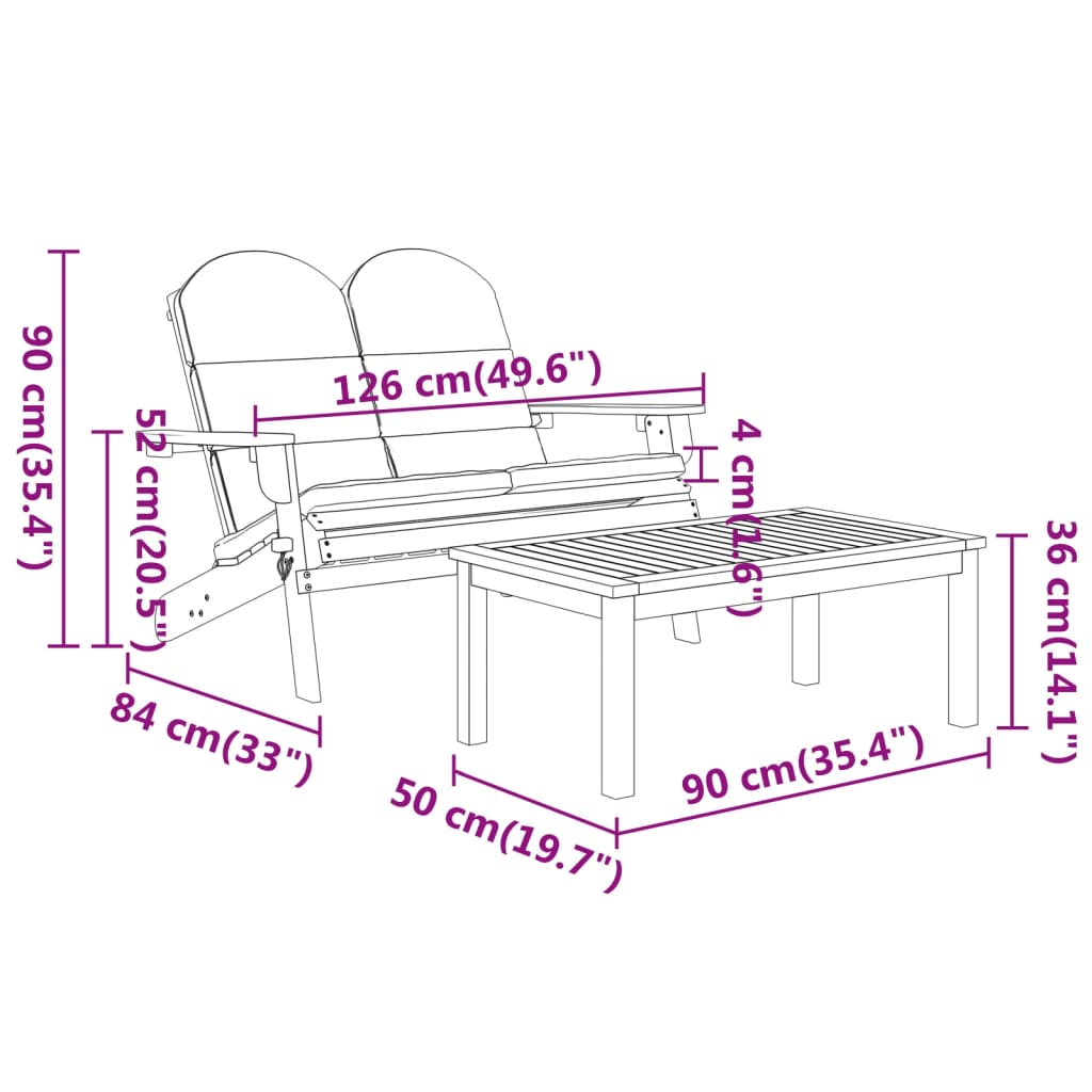 vidaXL 2 Piece Adirondack Patio Lounge Set Solid Wood Acacia