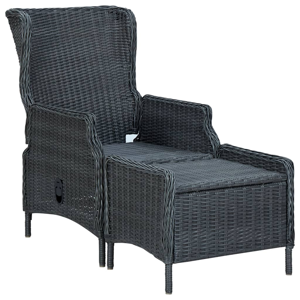 vidaXL Reclining Patio Chair with Footstool Poly Rattan Dark Gray