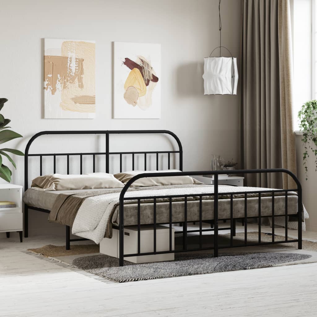 vidaXL Metal Bed Frame without Mattress with Footboard Black 72"x83.9"