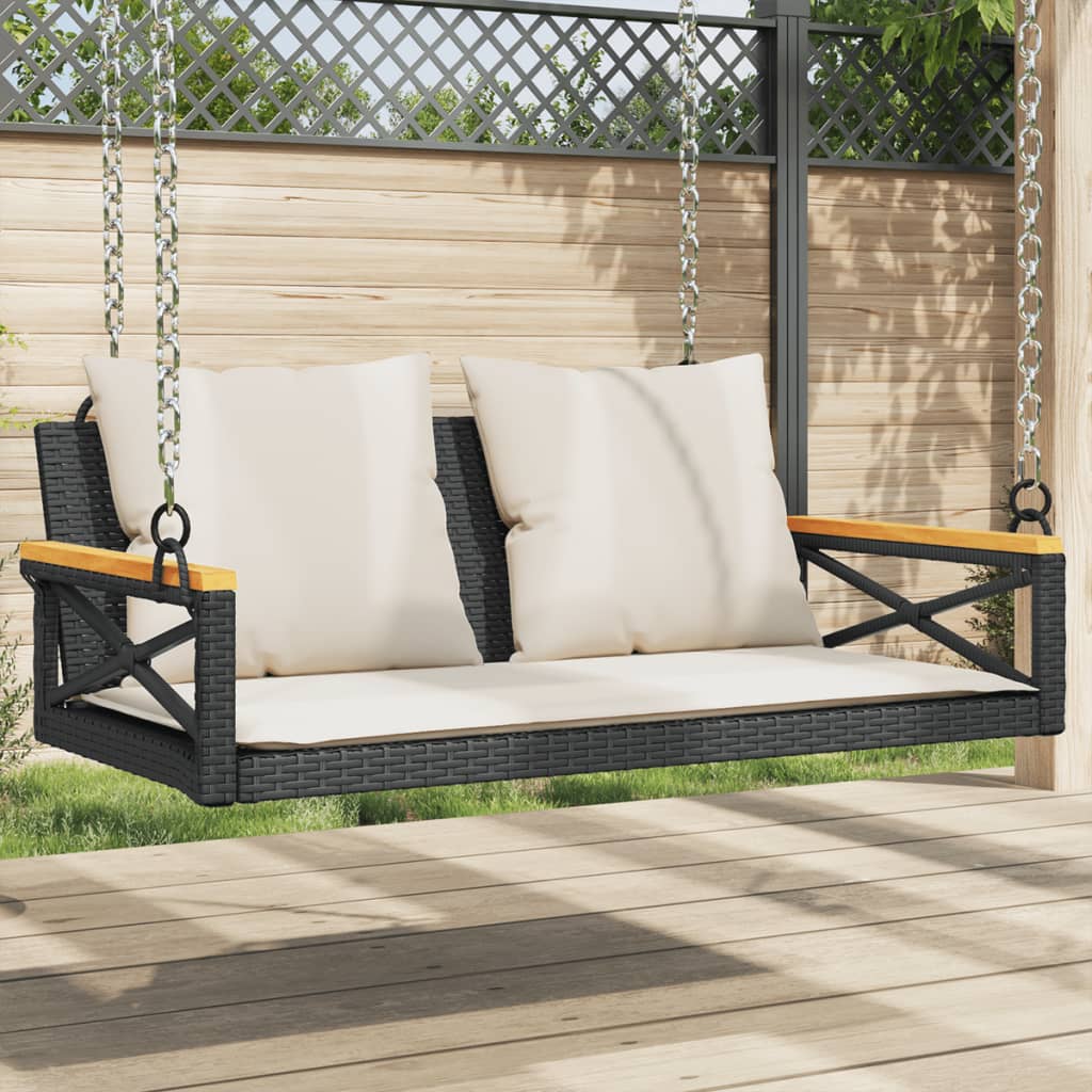 vidaXL Swing Bench with Cushions Black 42.9"x24.4"x15.7" Poly Rattan