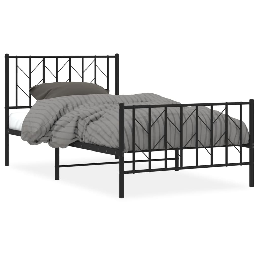 vidaXL Metal Bed Frame without Mattress with Footboard Black 39.4"x78.7"