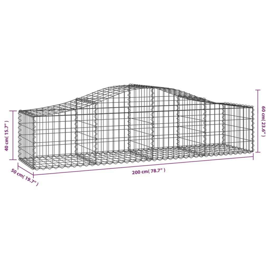 vidaXL Arched Gabion Baskets 4 pcs 78.7"x19.7"x15.7"/23.6" Galvanized Iron