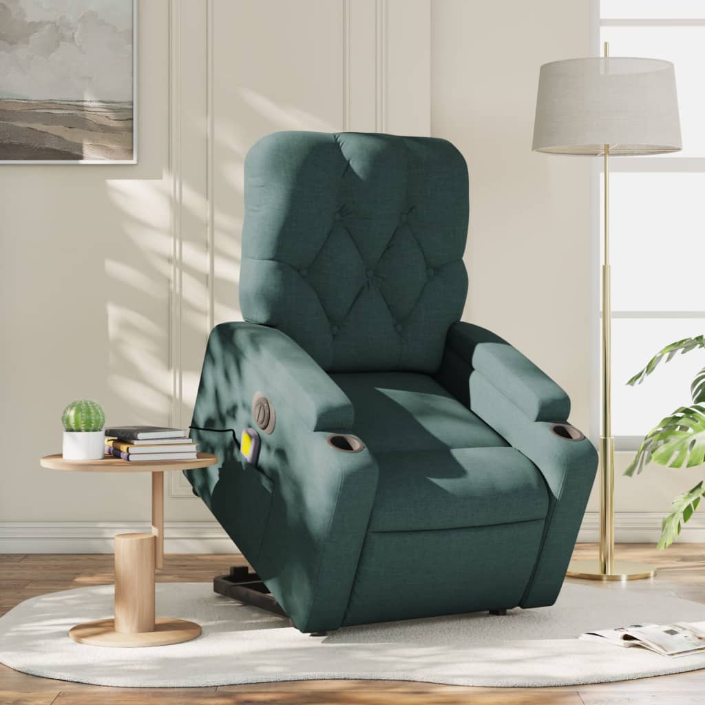 vidaXL Electric Stand up Massage Recliner Chair Dark Green Fabric