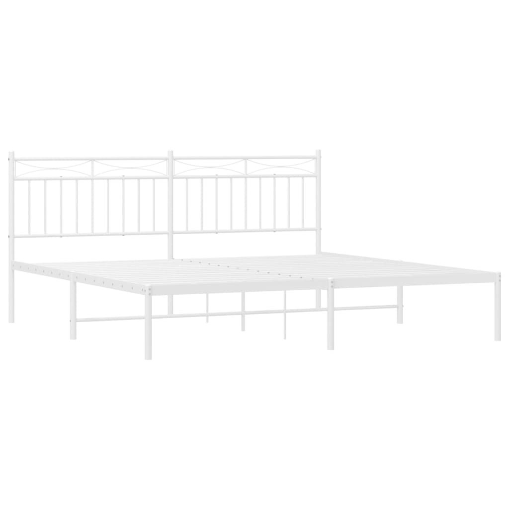 vidaXL Metal Bed Frame with Headboard White 72"x83.9" California King