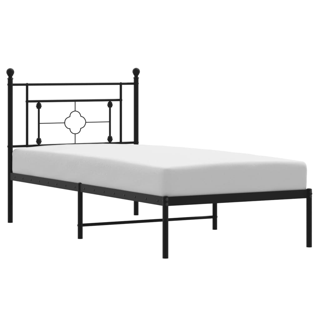 vidaXL Metal Bed Frame without Mattress with Headboard Black 39.4"x78.7"