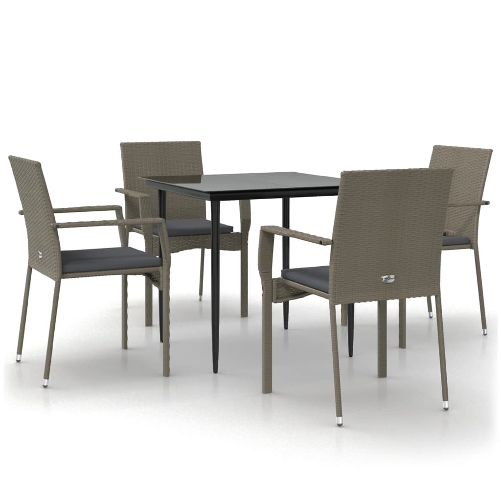 vidaXL 5 Piece Patio Dining Set with Cushions Black and Gray Poly Rattan