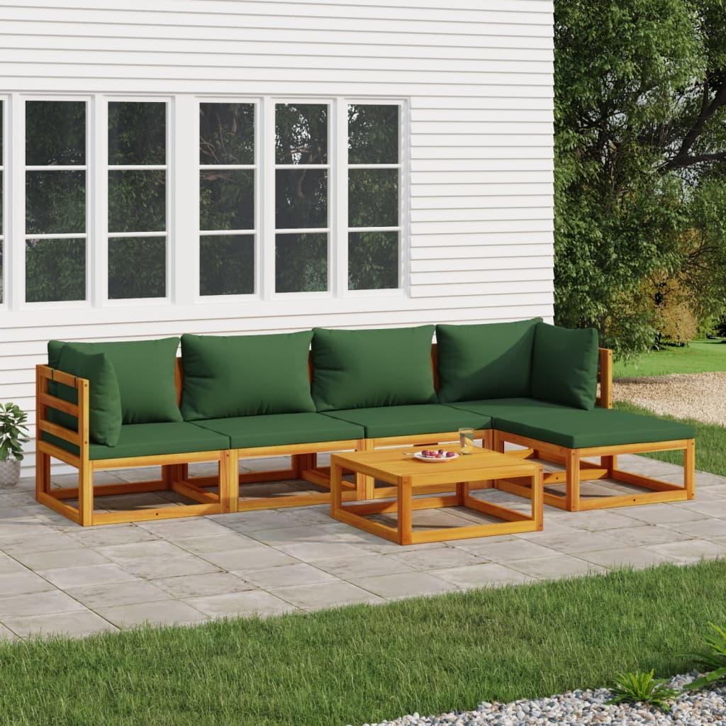 vidaXL 6 Piece Patio Lounge Set with Green Cushions Solid Wood