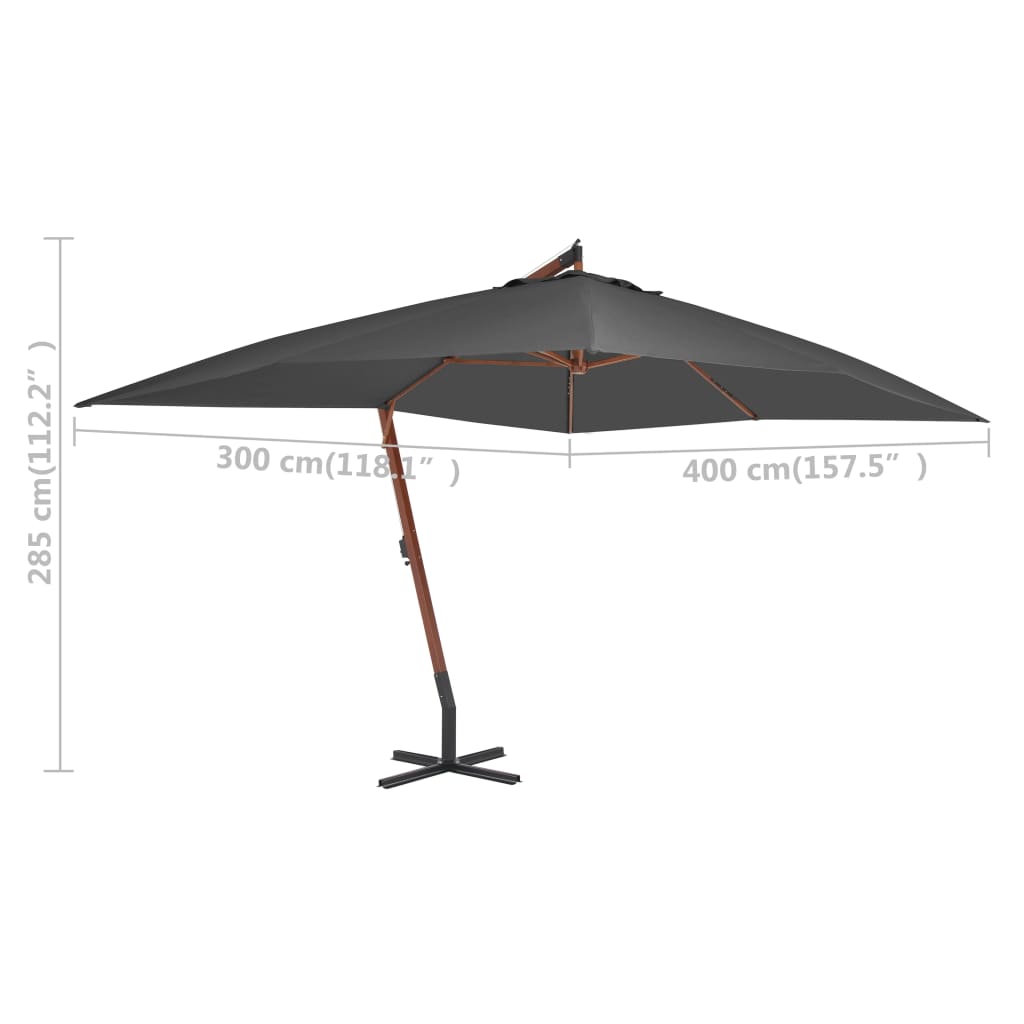 vidaXL Cantilever Garden Parasol with Wooden Pole 157.5"x118.1" Anthracite