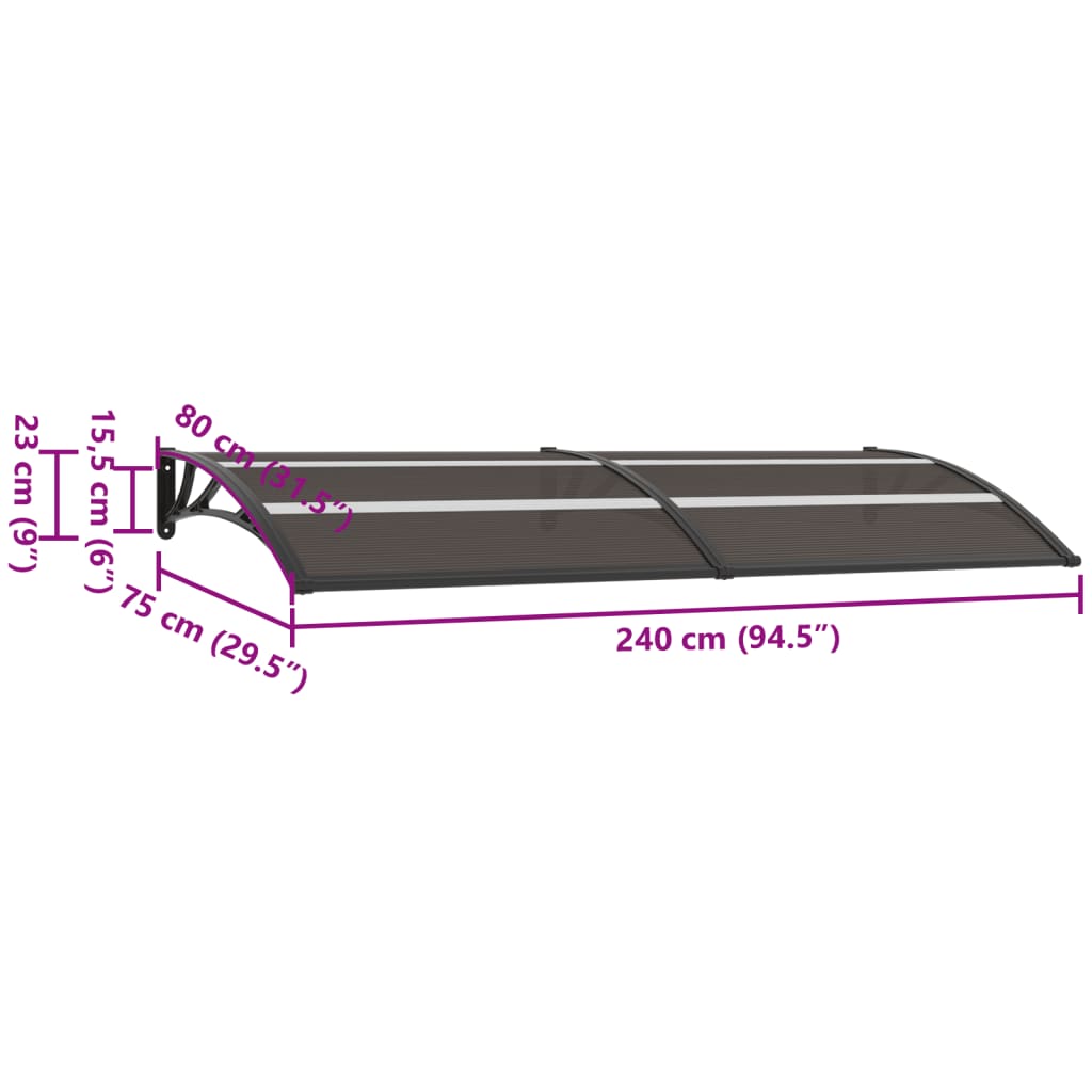 vidaXL Door Canopy Black 94.5"x29.5" PC