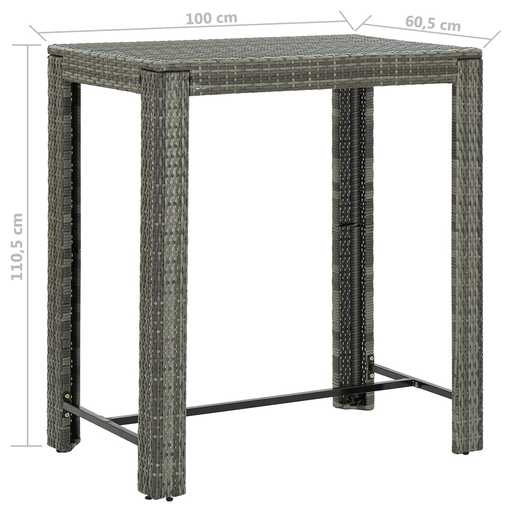 vidaXL 5 Piece Patio Bar Set with Cushions Poly Rattan Gray