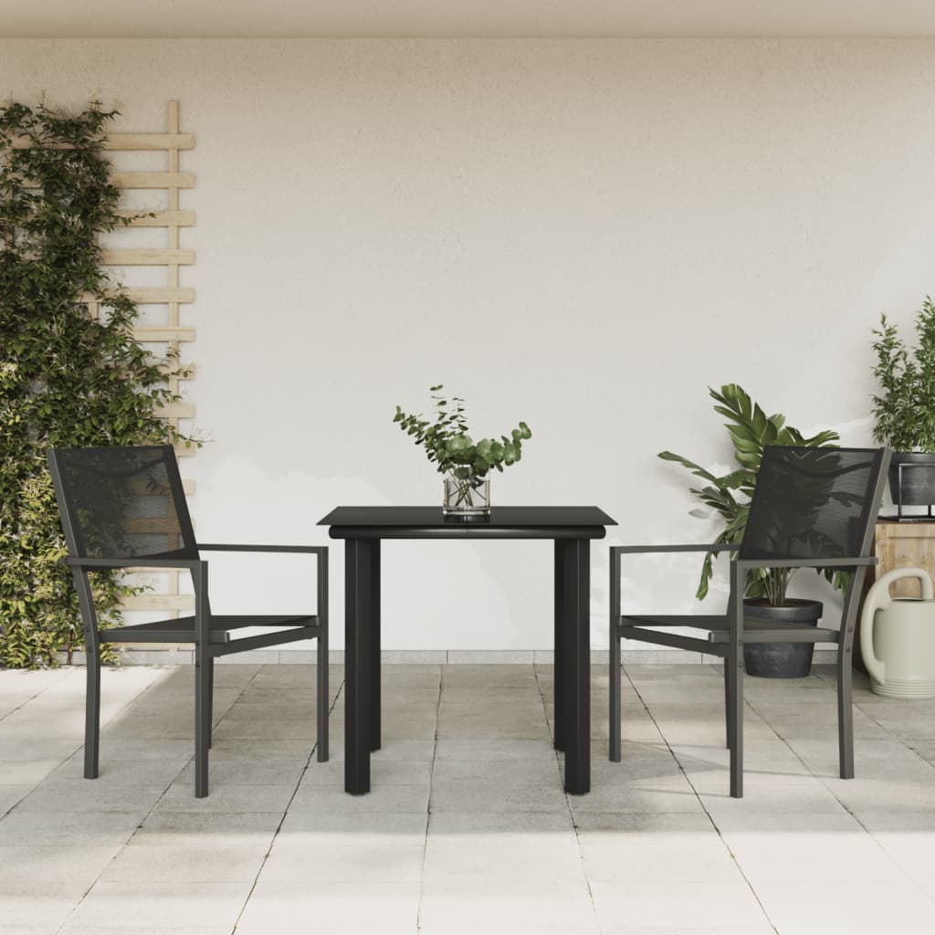 vidaXL 3 Piece Patio Dining Set Black Steel and Textilene