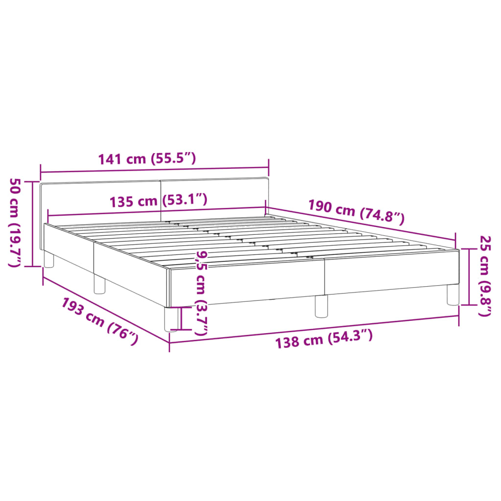 vidaXL Bed Frame with Headboard Light Gray 53.9"x74.8" Full Fabric