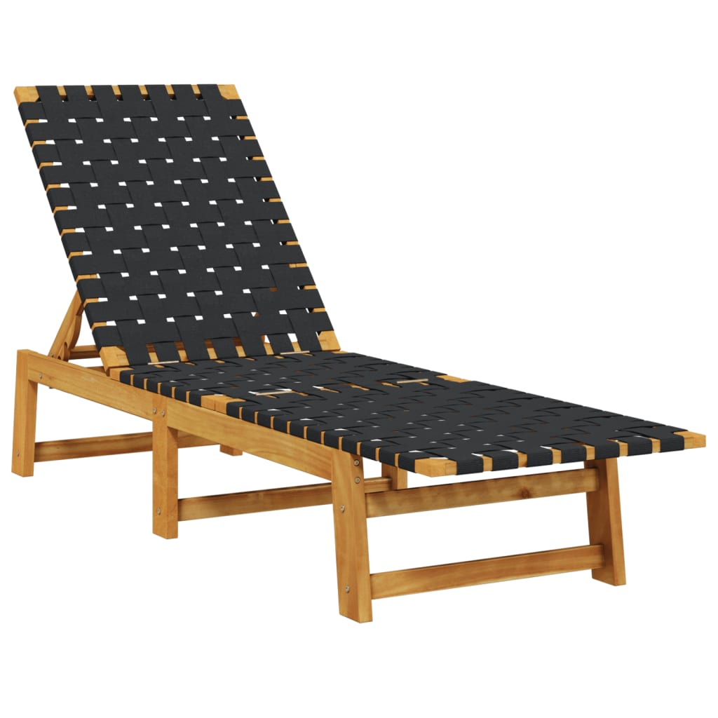 vidaXL Sun Lounger Black Solid Wood Acacia and Fabric