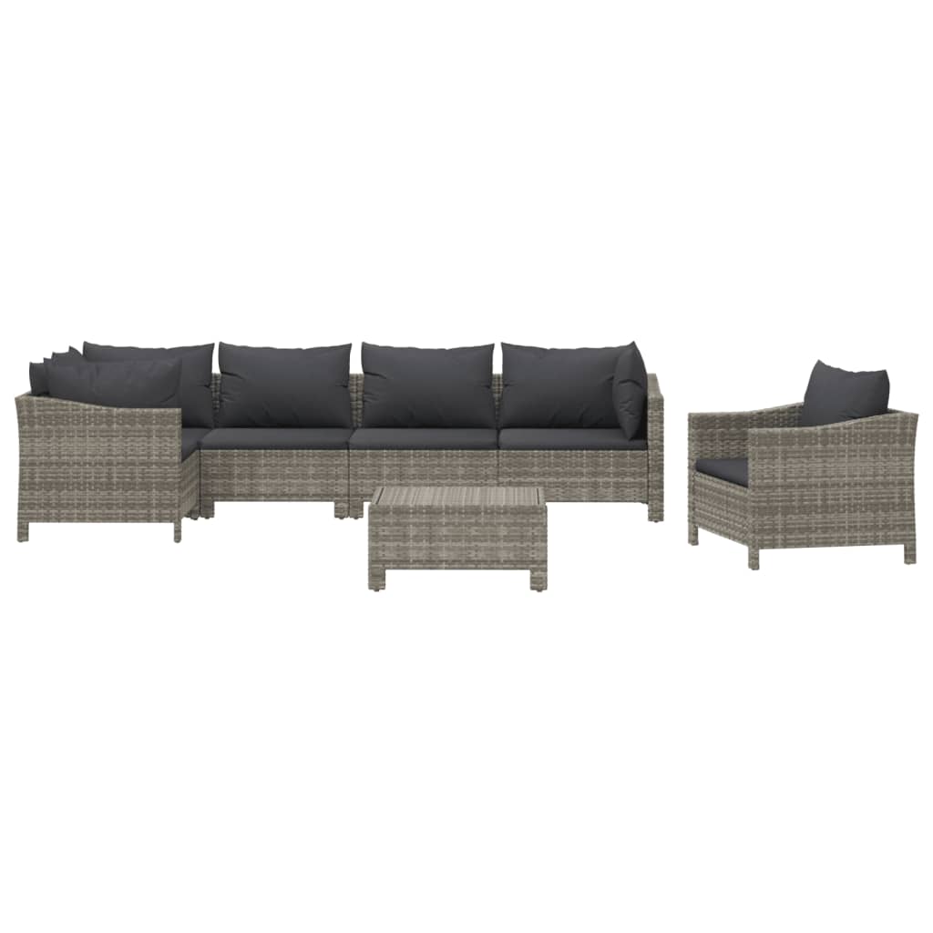 vidaXL 7 Piece Patio Lounge Set with Cushions Gray Poly Rattan