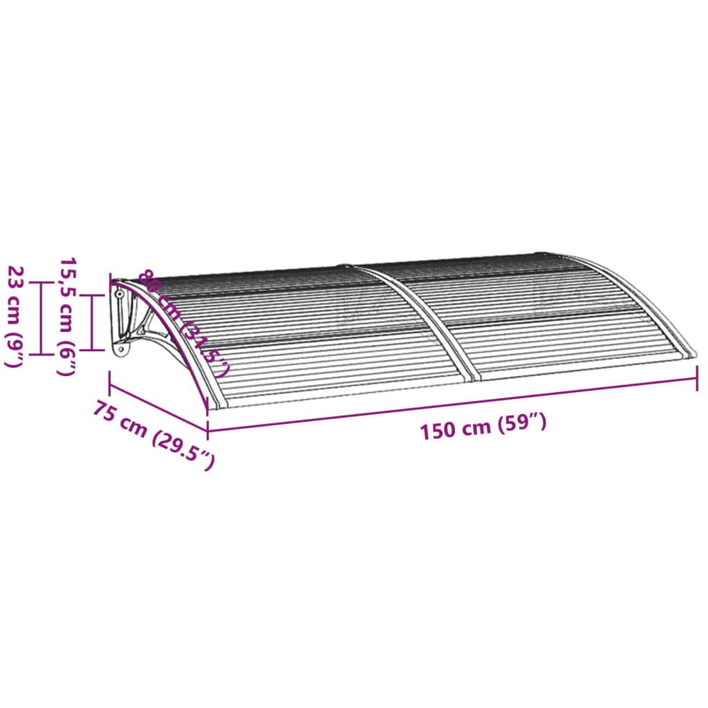 vidaXL Door Canopy Black 59.1"x29.5" Polycarbonate