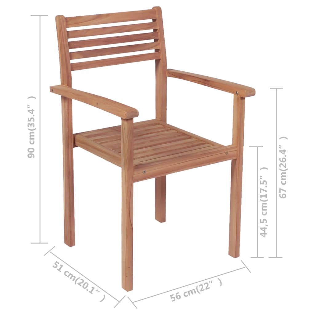 vidaXL Stackable Patio Chairs 4 pcs Solid Teak Wood