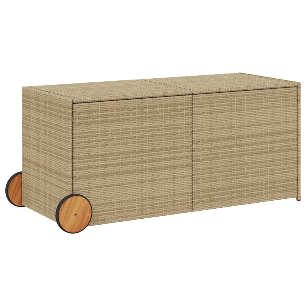 vidaXL Garden Storage Box with Wheels Mix Beige 74.8 Gal Poly Rattan